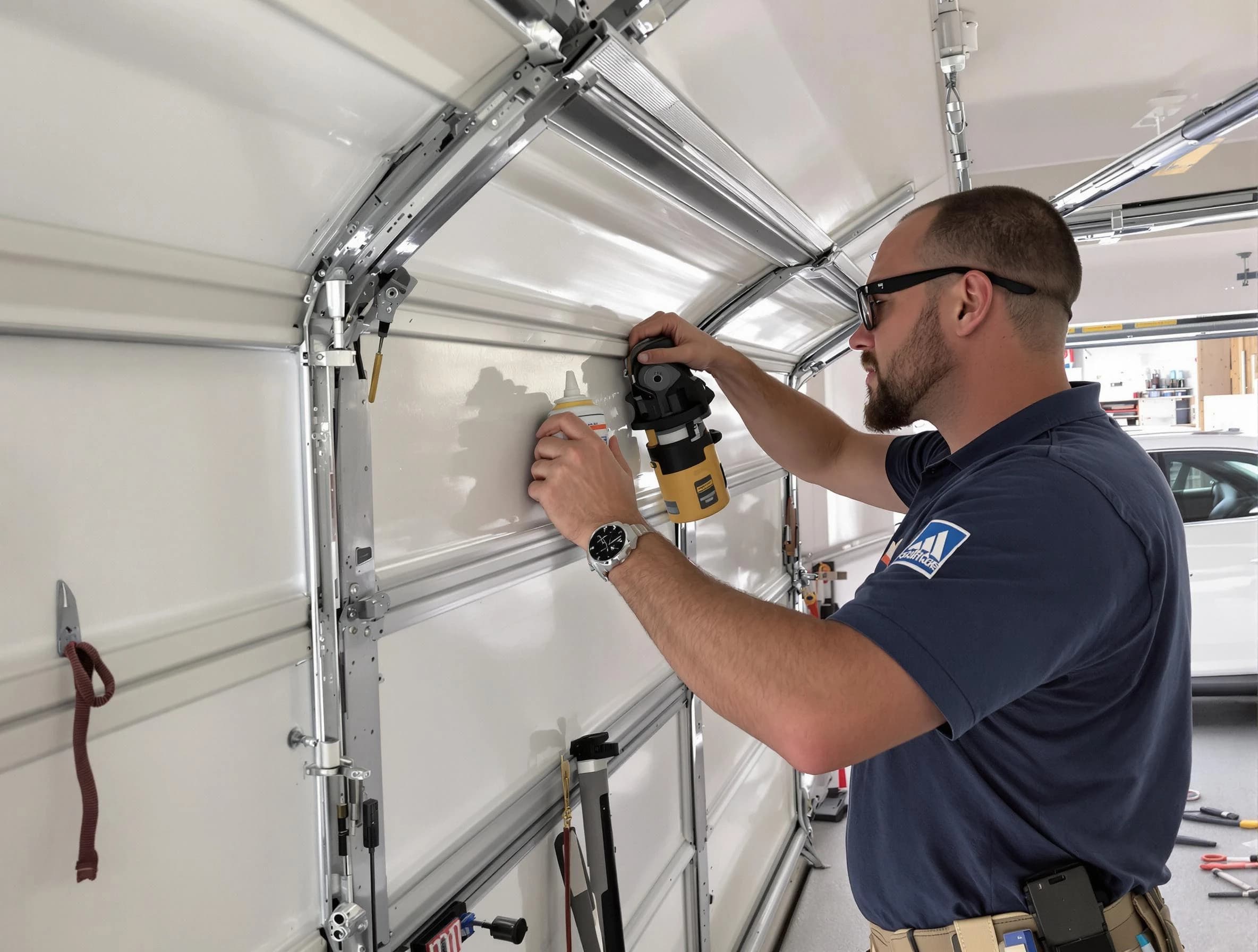 Sun Lakes Garage Door Repair technician performing comprehensive noise reduction service in Sun Lakes