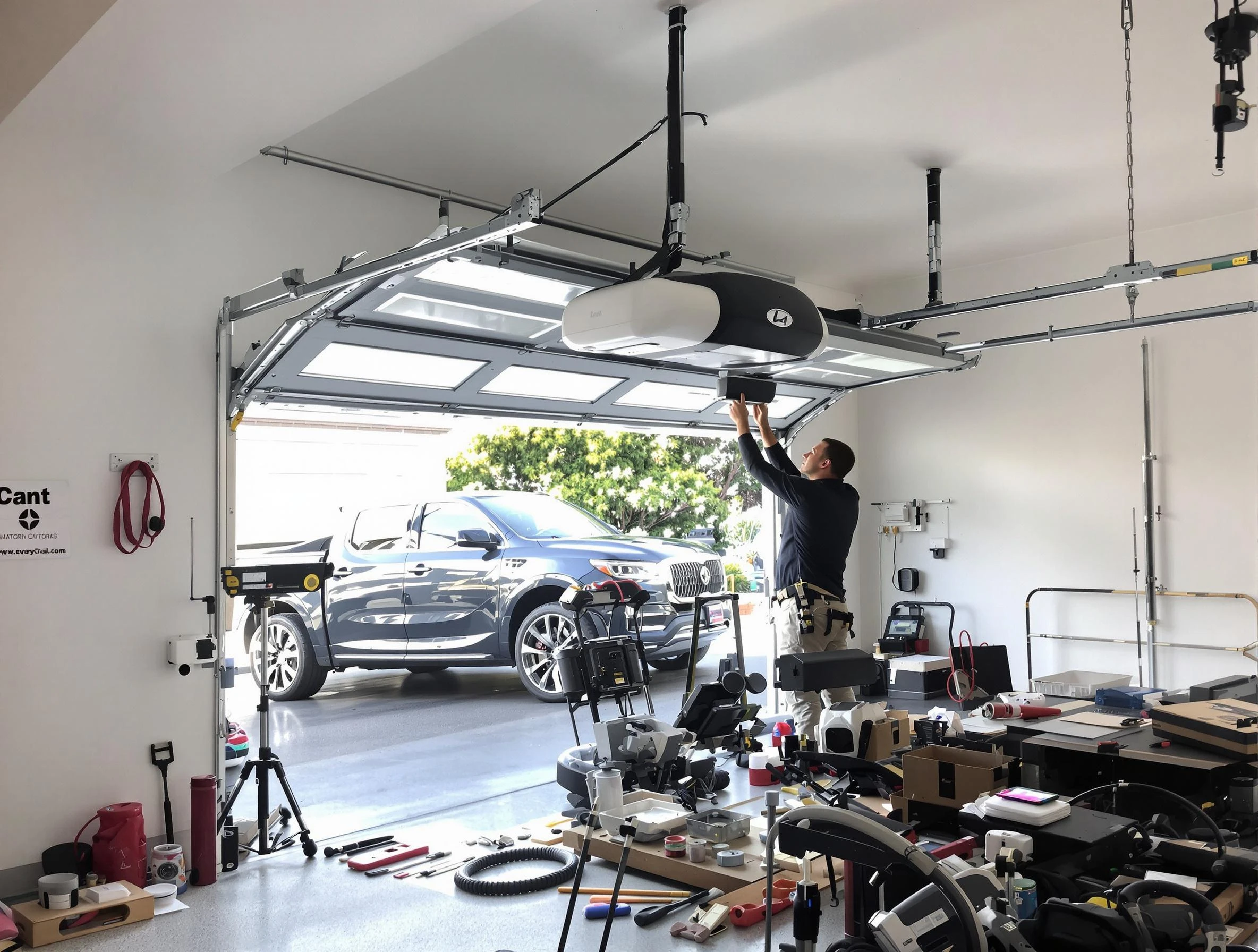 Sun Lakes Garage Door Repair specialist installing smart garage door opener system in Sun Lakes home